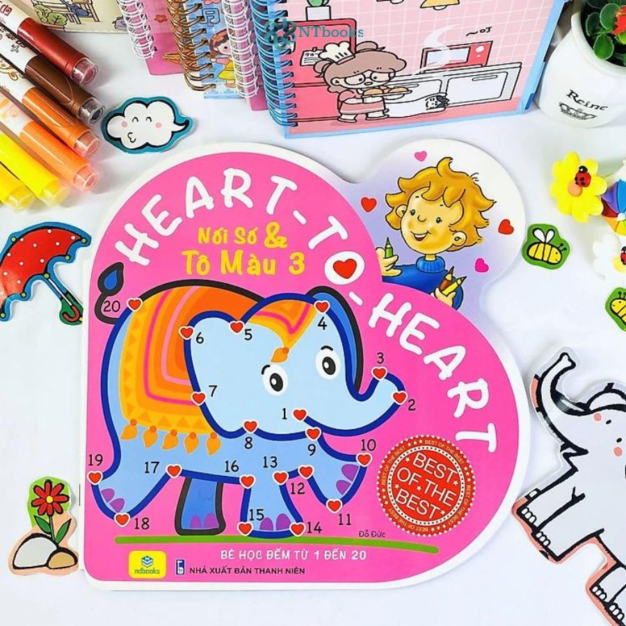 Combo 4 cuốn Sách Nối Số Tô Màu - Bé học đếm từ 1 đến 10 Heart to hear