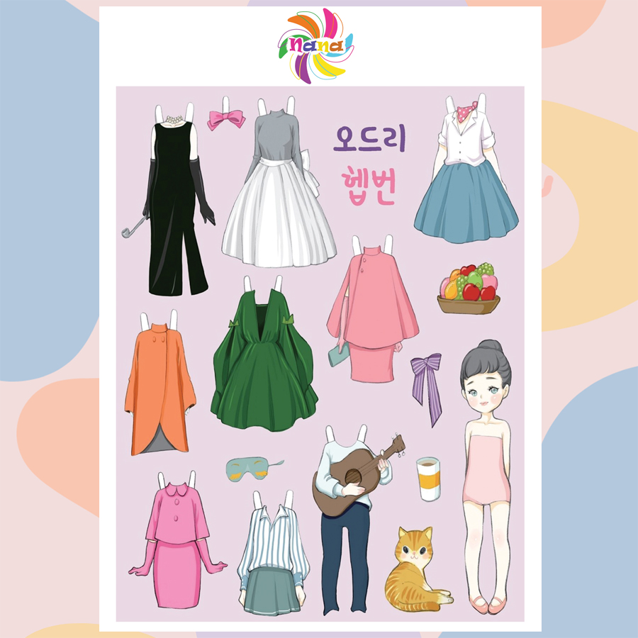 Búp bê giấy (paper doll) thay đồ thời trang đồ chơi cắt thủ công cho bé Combo 5 hình siêu đáng yêu BBG005