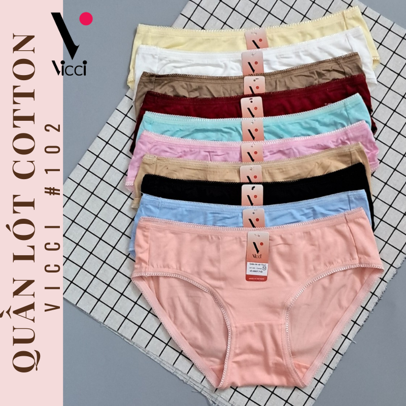 Combo 10 Quần lót nữ cotton trơn cao cấp Vicci 102 cạp thấp, mềm mại, êm ái, kháng khuẩn khử mùi