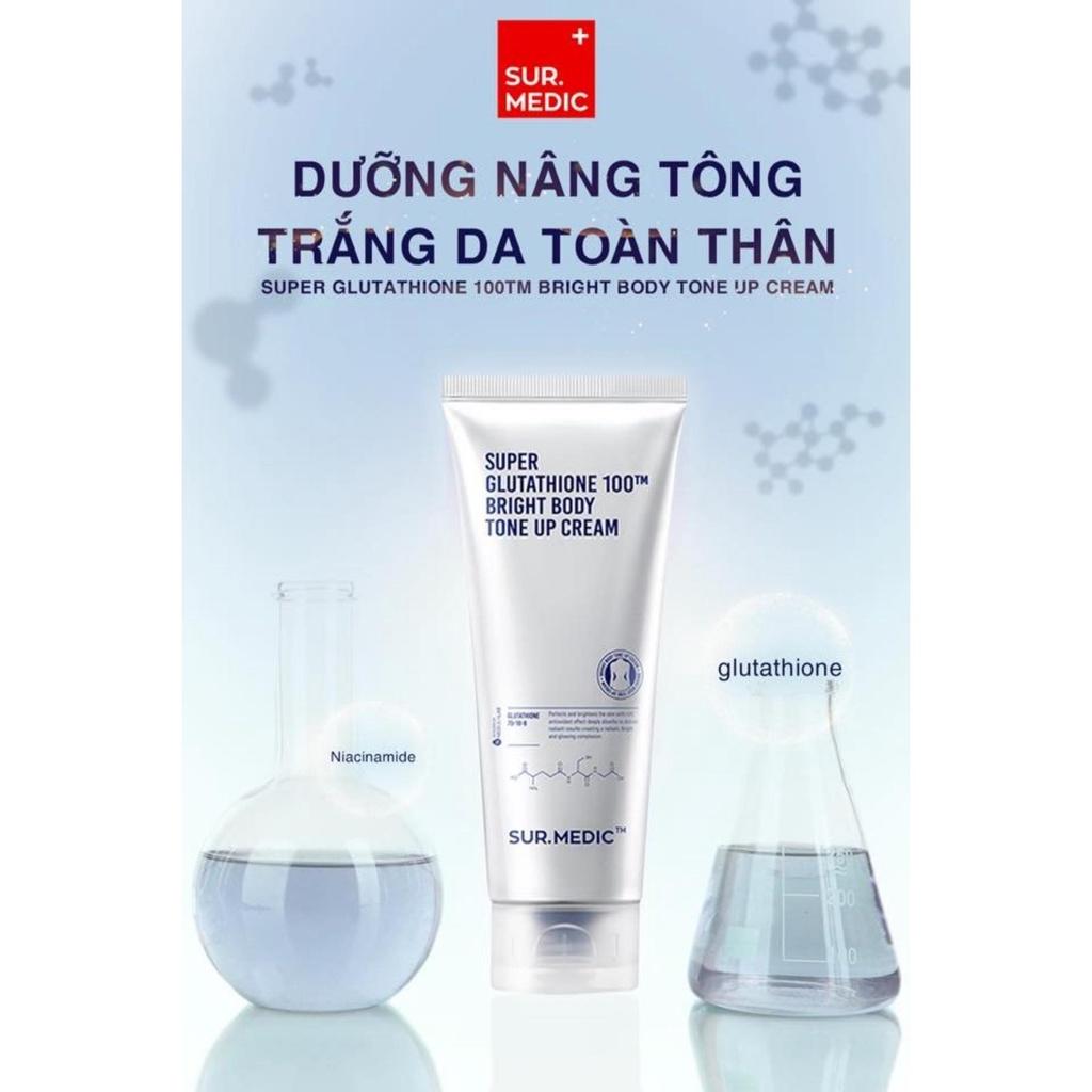 Kem Body Trắng Da Sur Medic Super Glutathione 100TM Bright Body Tone Up Cream Dưỡng Ẩm Nâng Tone 150ml