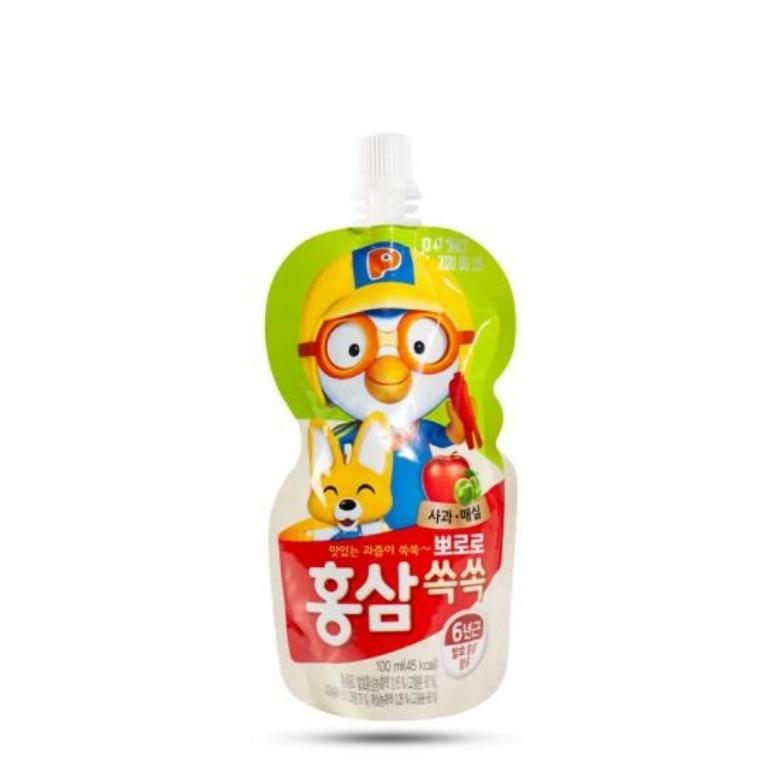 1 xách 10 túi Nước hồng sâm trái cây Pororo 100ml/túi Hàn Quốc