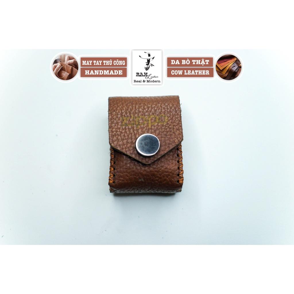 Bao da Zippo da bò thật mill hạt nâu mận mềm mại - chính hãng RAM Leather