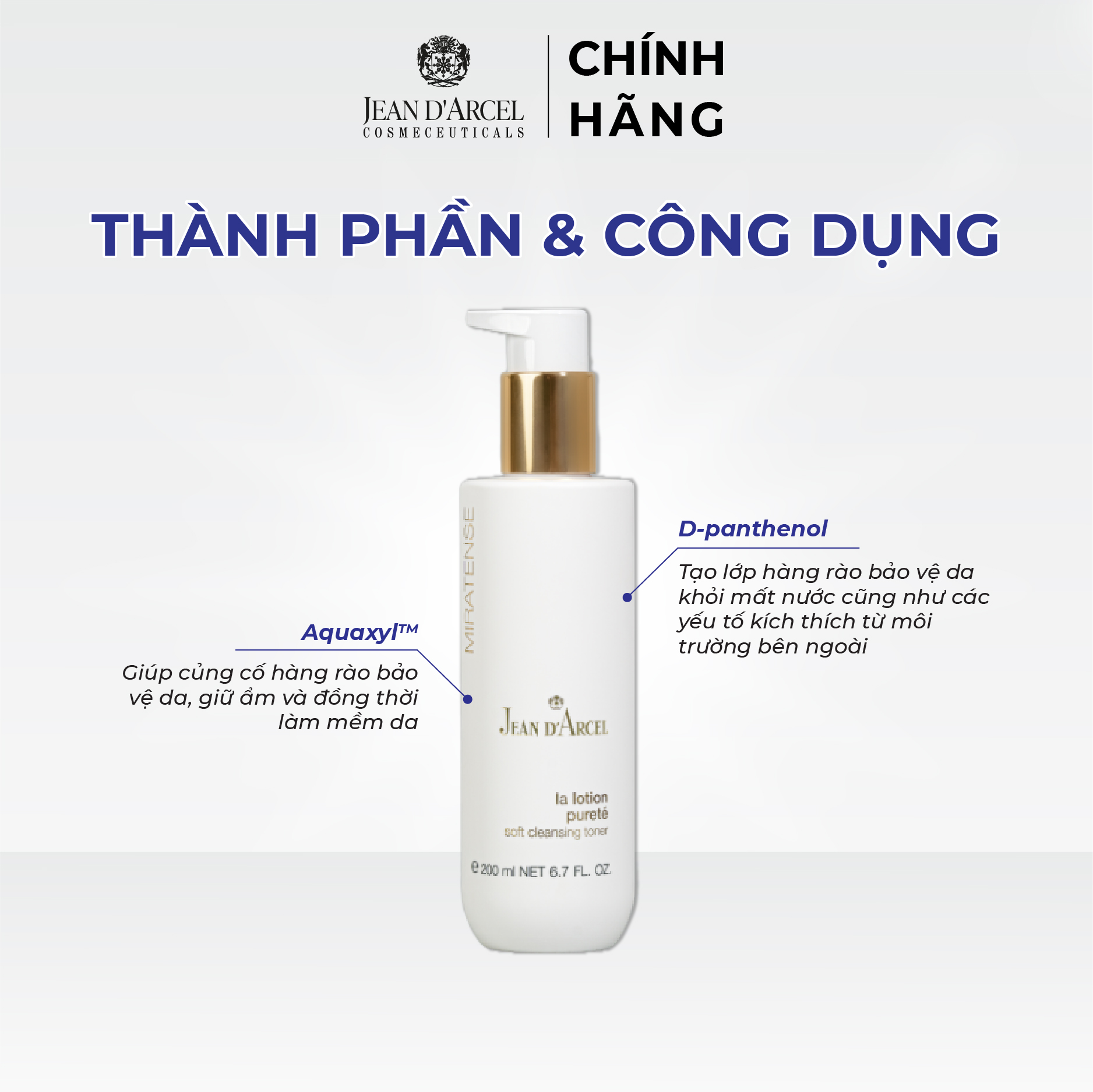 J91 Nước cân bằng phục hồi và trẻ hóa da Miratense - Soft Cleansing Toner (La Lotion Pureté) 200ml - Jean d'Arcel