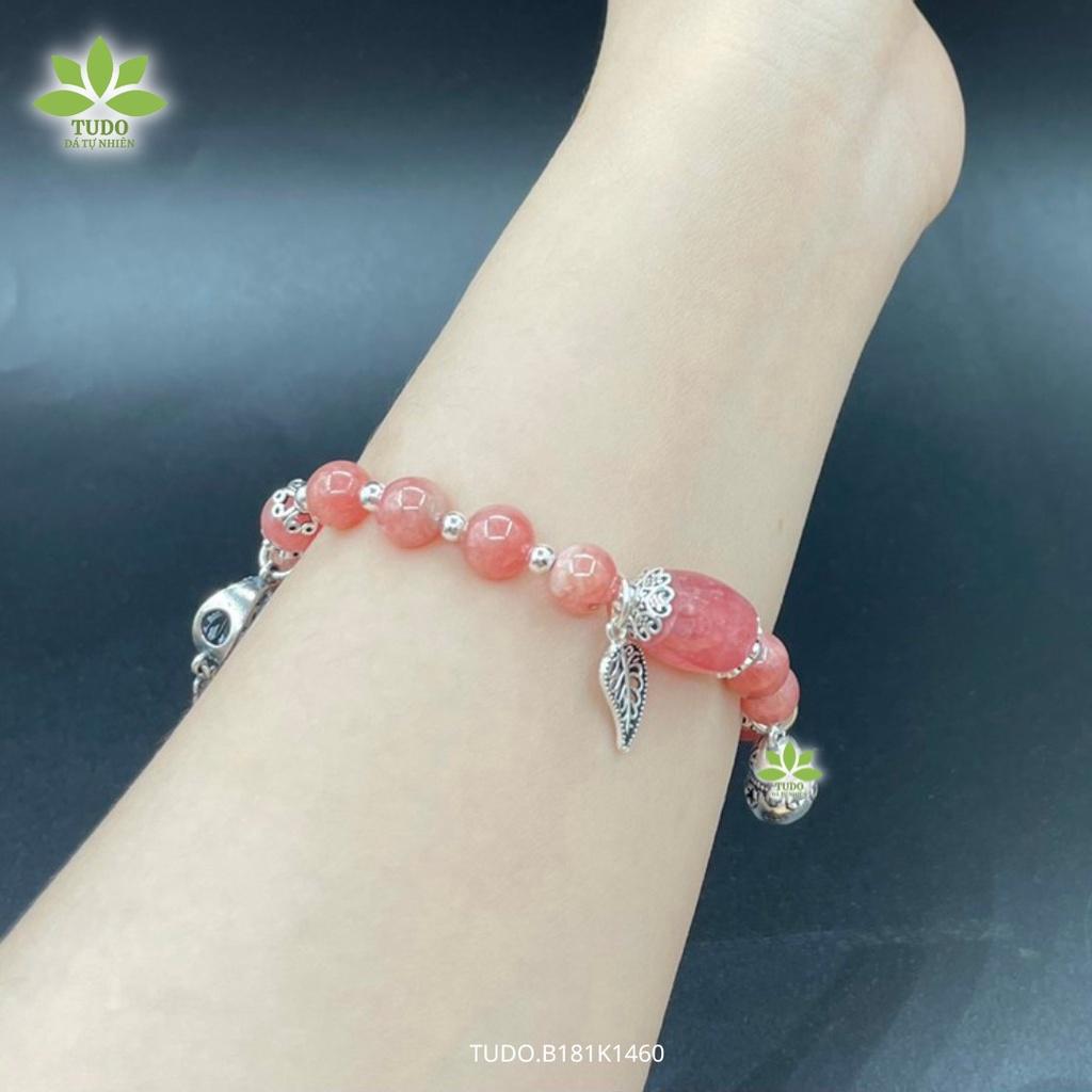 Vòng Tay Nữ Đẹp - Vòng Phong Thủy Đa Mệnh TUDO B181K1460 VCBDAOH hồng, Charm Bạc Cây Mộc, Dreamcatcher, Mèo Thần Tài