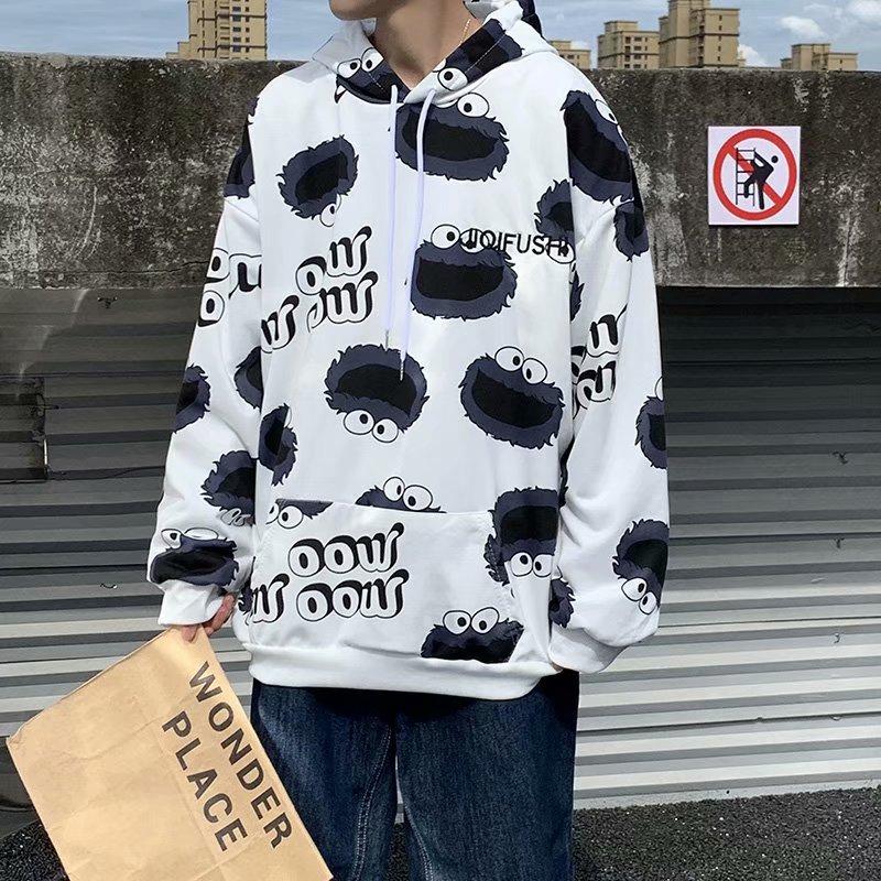 NEW Áo Hoodie Dáng Rộng Có In Hình Hoạt Hình Thời Trang Phong Cách Cho Nam