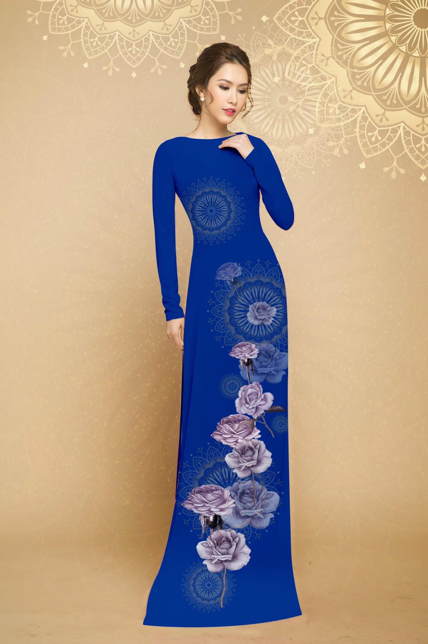 ÁO DÀI TRUYỀN THỐNG IN CẨM LAN CAO CẤP - KHÔNG KÈM QUẦN