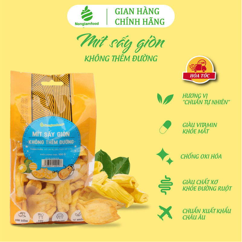 Combo 10 túi Mít sấy giòn KHÔNG THÊM ĐƯỜNG Nonglamfood túi 100g | Ăn vặt dinh dưỡng, thơm ngon thượng hạng