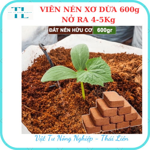 Đất nén hữu cơ, Viên nén xơ dừa 650gr, mụn xơ dừa viên lớn đã qua xử lý, nở gấp 5 lần, trồng rau, trộn giá thể trồng cây