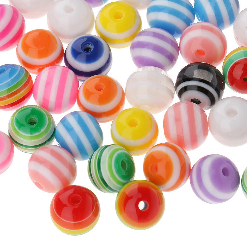 100 Pieces Assorted Color Striped Resin Spacer Beads Balls for Jewelry Making Crafts DIY 10mm
