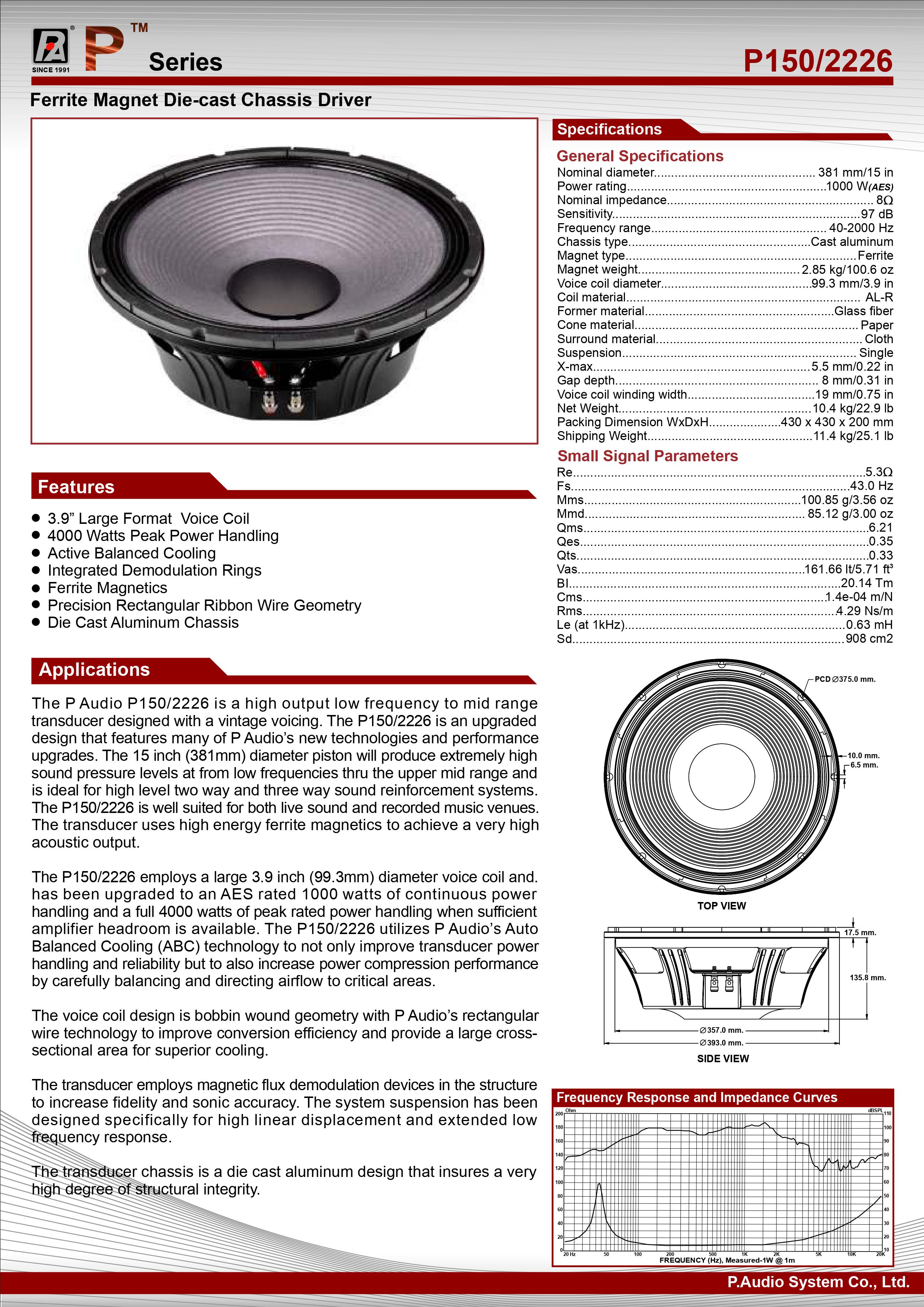 LOA RỜI PAUDIO 4 TẤC P150/2226 (15&quot;) (1 cặp) – Hàng Chính Hãng