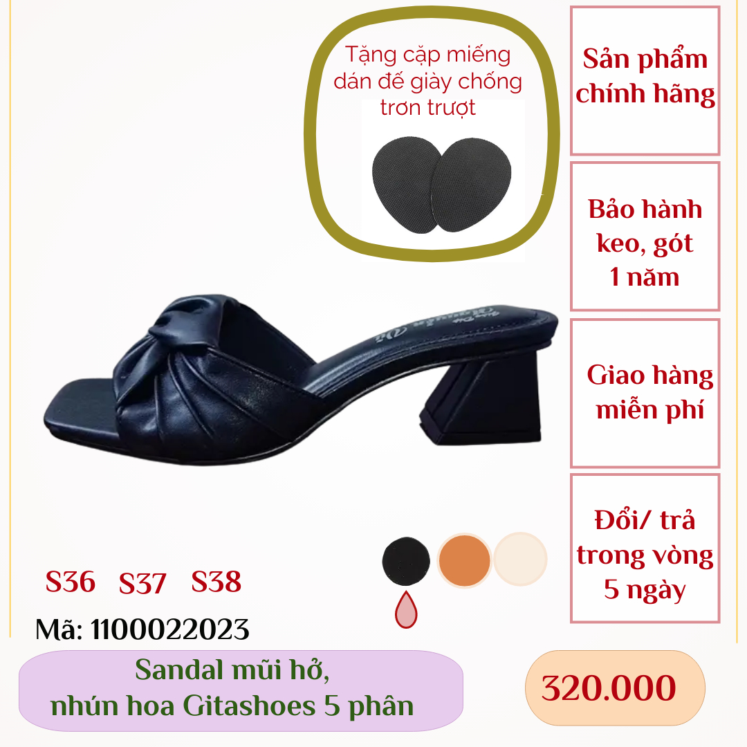 Giày xăng đan gitashoes mũi hở, nhún hoa, cao 5 phân - 1100022023