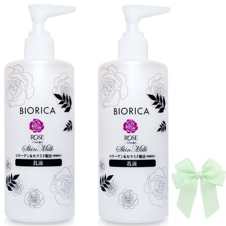 Combo 2 hũ dưỡng trắng da mặt và toàn thân chiết xuất hoa hồng Biorica Rose Nhật bản (300ml) và nơ