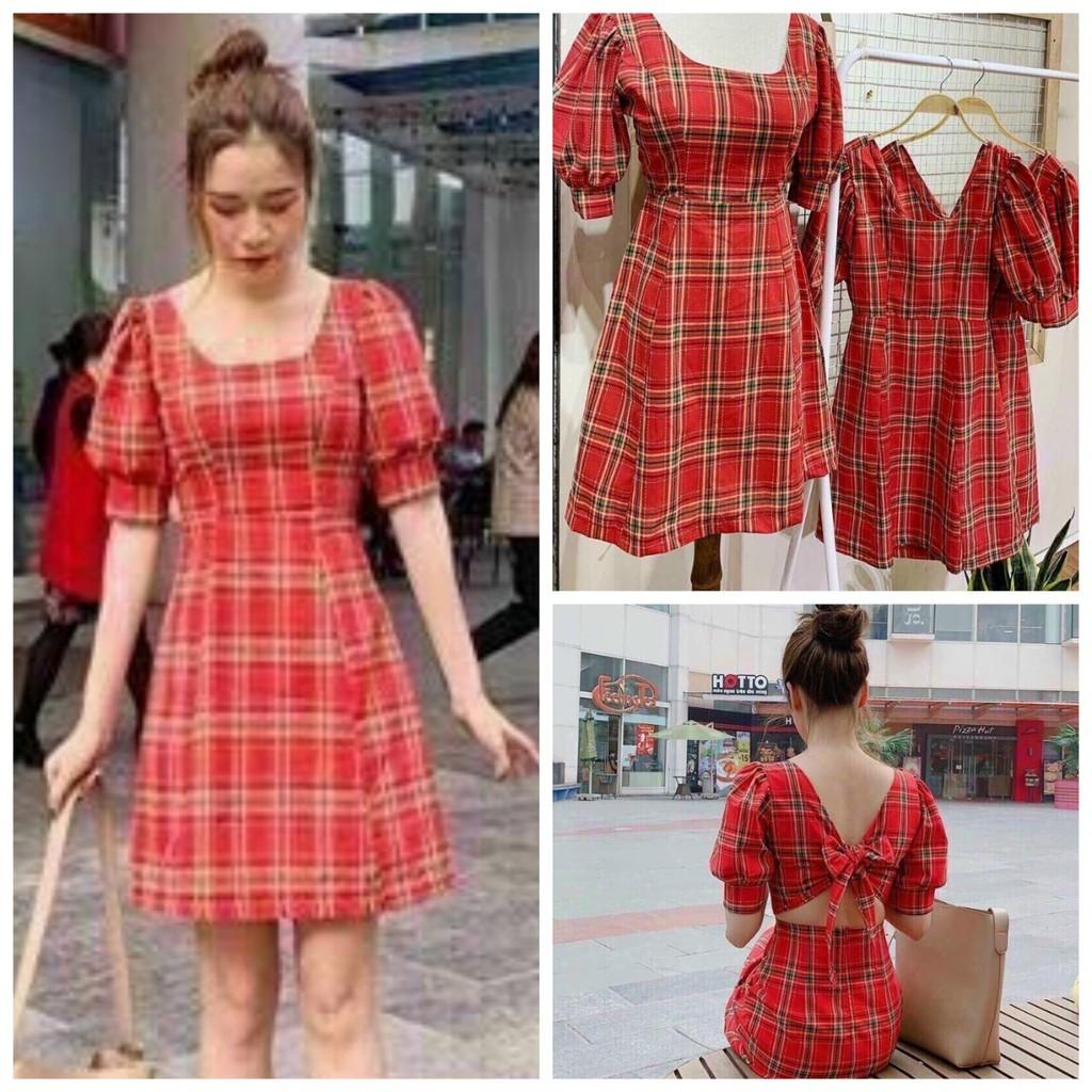 ĐẦM SUÔNG CARO TAY PHỒNG - BY7054