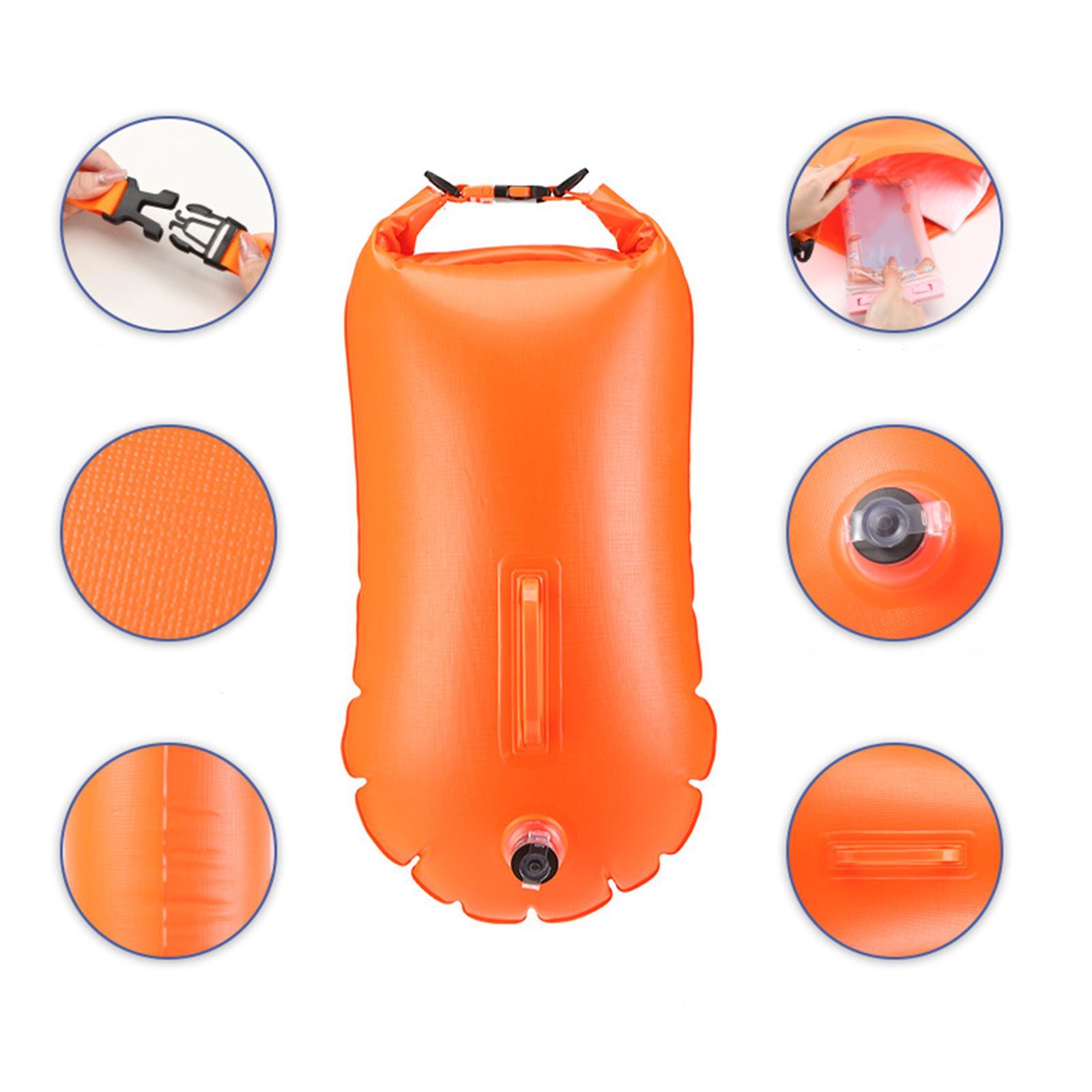 Inflatable Swim Buoy Swim Safety Float Waterproof Bag Swim Training Swimming Tow Bag Floating Bag for Outdoor Swimming Surfing Kayak Diving