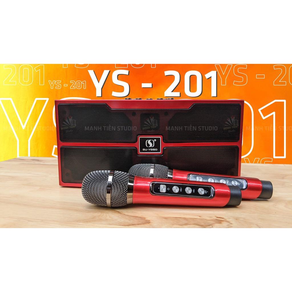 Loa karaoke bluetooth YS 202 - Tặng kèm 2 micro không dây sạc tự động âm bass trầm ấm không hú rè rít tiết kiệm pin