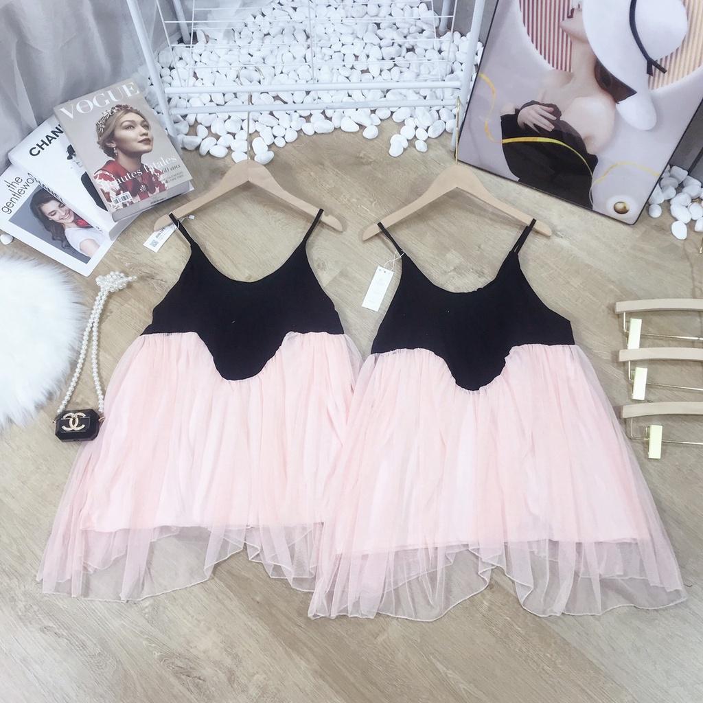 Áo 2 Dây Voan Lượn Sóng 2 Lớp Dáng Xòe