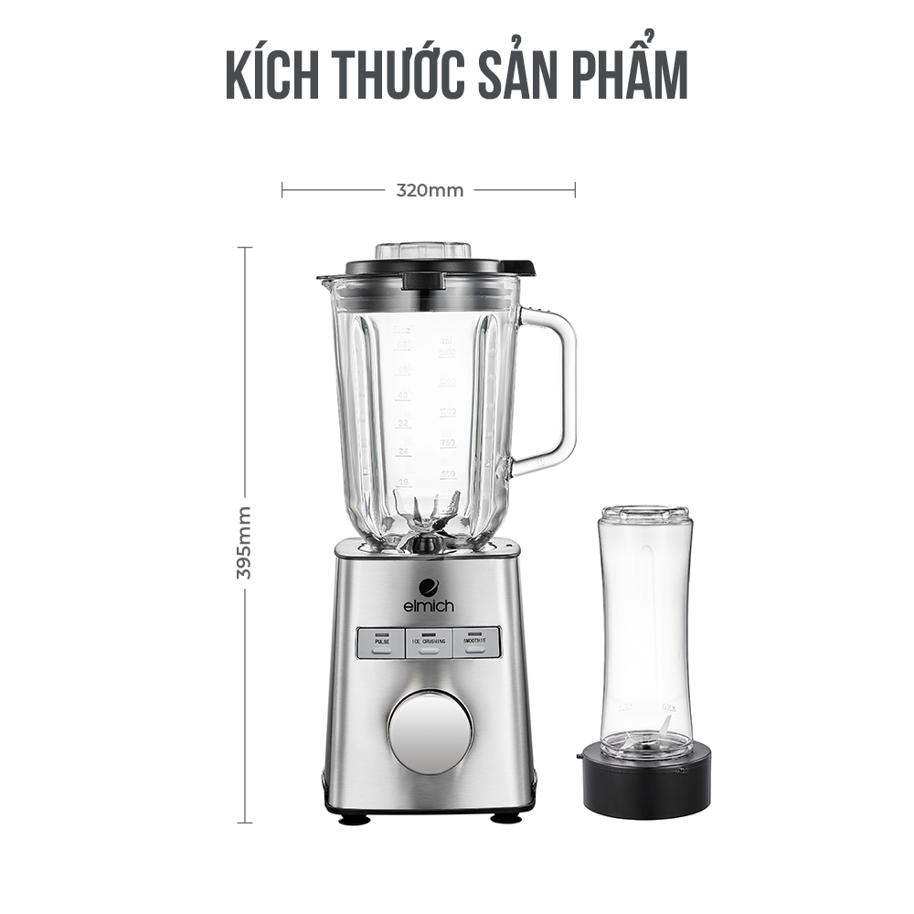 Máy Xay Sinh Tố Cối Thủy Tinh Elmich BLE-1849 - Hàng Chính Hãng