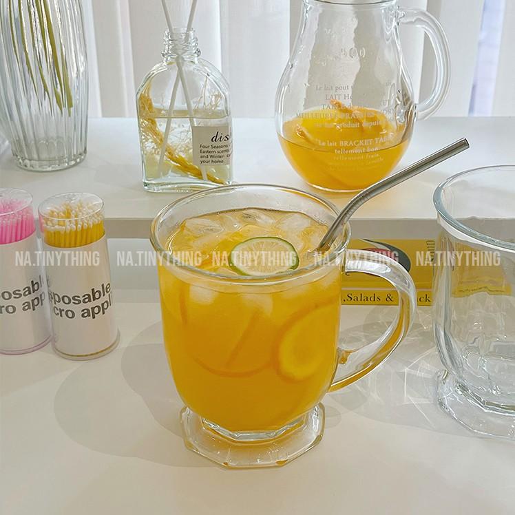 Ly cốc thuỷ tinh trong suốt có tay cầm dung tích lớn dùng uống trà sữa cà phê phong cách Hàn Quốc - NA0046