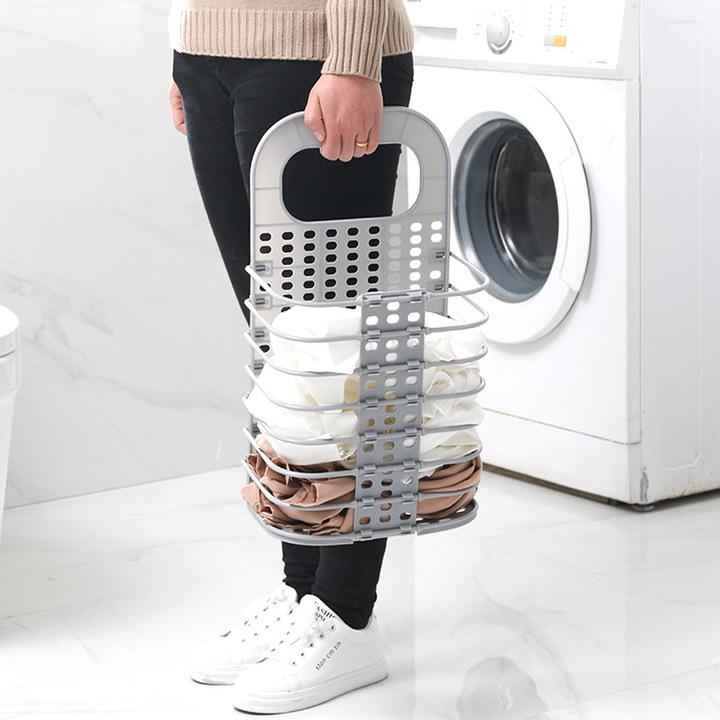 Giỏ nhựa treo tường đựng quần áo bẩn để giặt thiết kế gấp gọn khi không dùng đến, chất liệu nhưa PP dày dặn - Kệ treo cạnh máy giặt thông minh