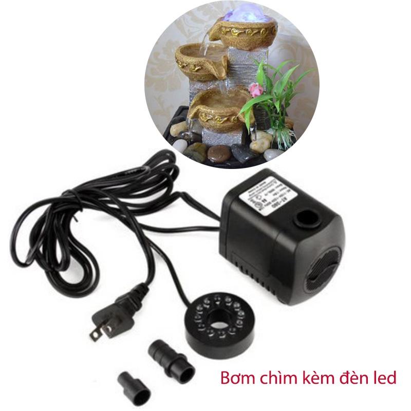 Bơm chìm mini kèm đèn led cho đài phun mini, bể cảnh