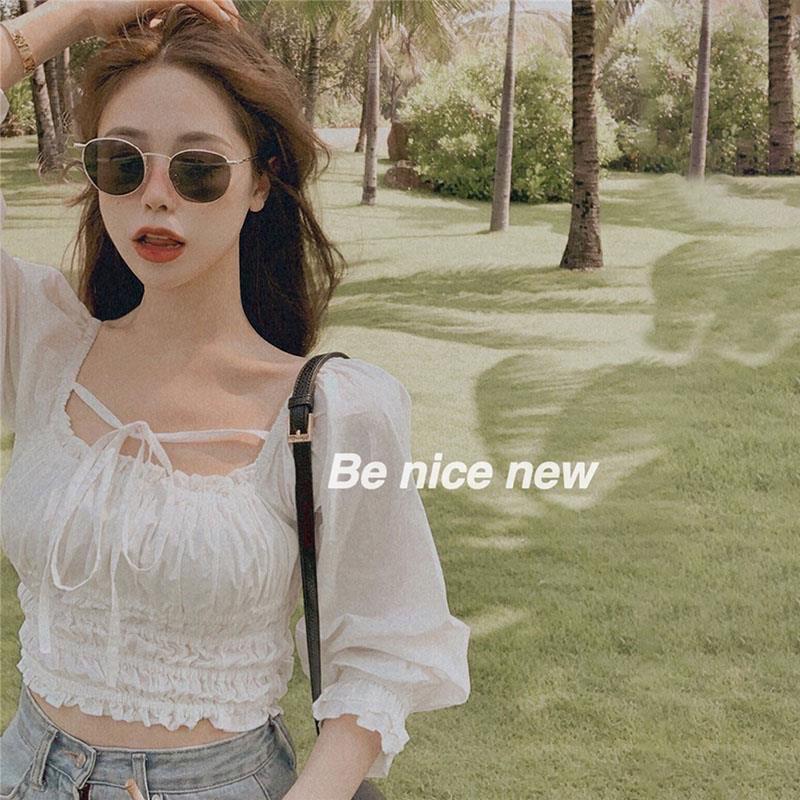 Áo Croptop Trắng Nhún Thân Siêu Xinh