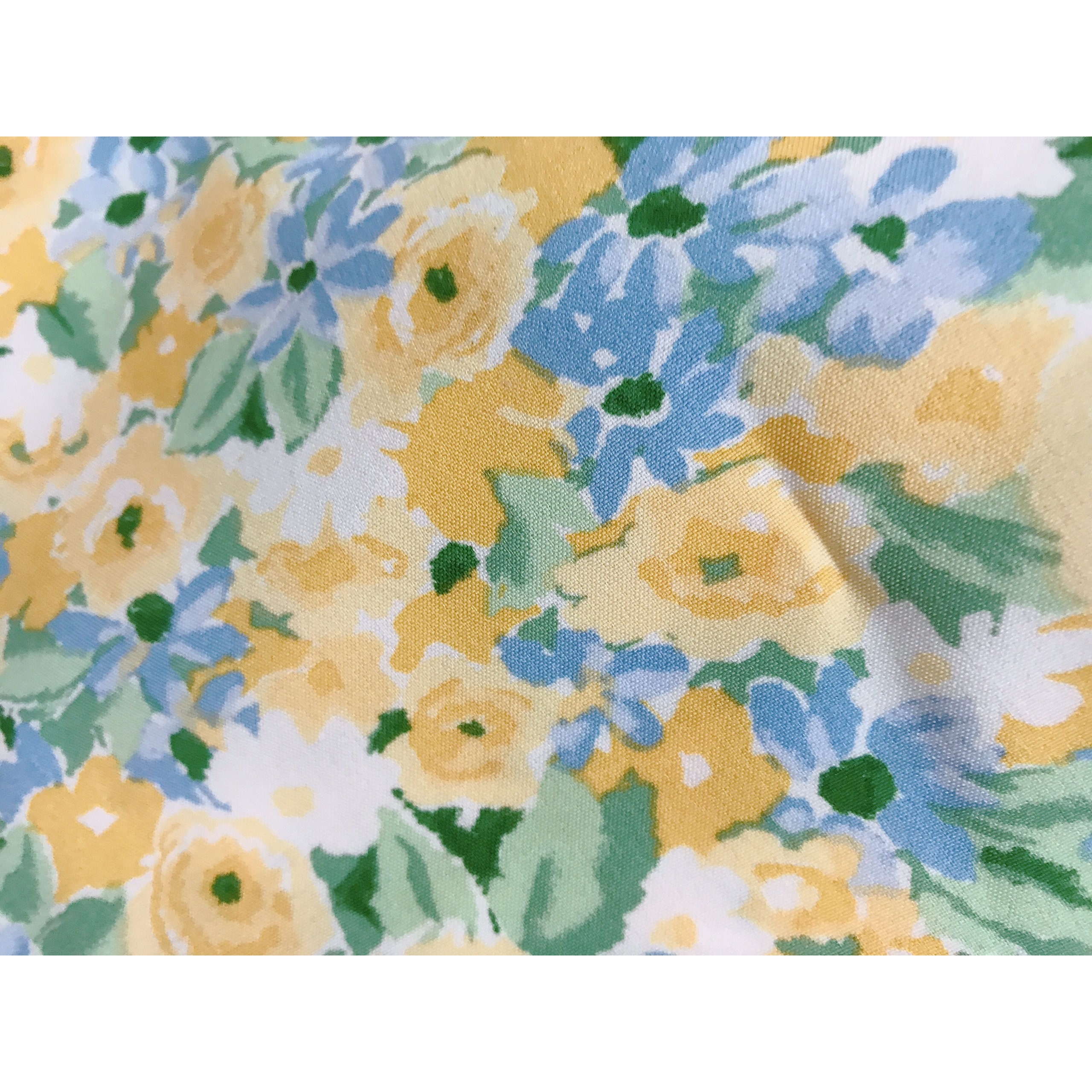 Vải lụa Nhật 100D mềm mịn co giãn 4 chiều họa tiết hoa cúc xanh và hoa hồng vàng