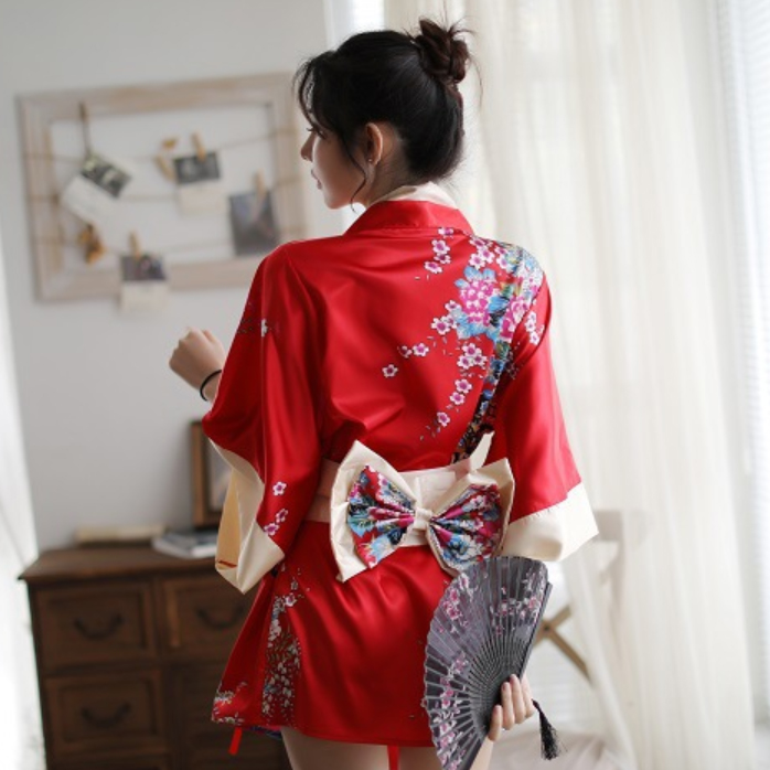 Bộ đồ ngủ kimono lụa cao cấp - Màu đỏ