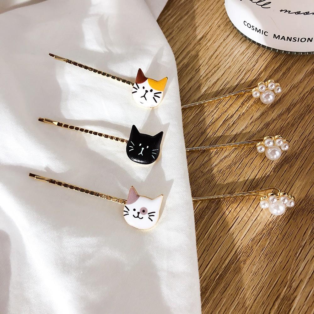 Phụ Kiện Tóc Set Kẹp Tóc Mạ Titan Hình Mèo Happy Dễ Thương Thời Trang Hàn Quốc FKT01