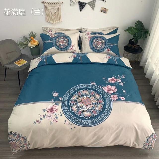 Set Cotton LiVing Hàng Nhập Khẩu Cao Cấp 4 Món 2020 Mẫu Hoa Khung Tròn