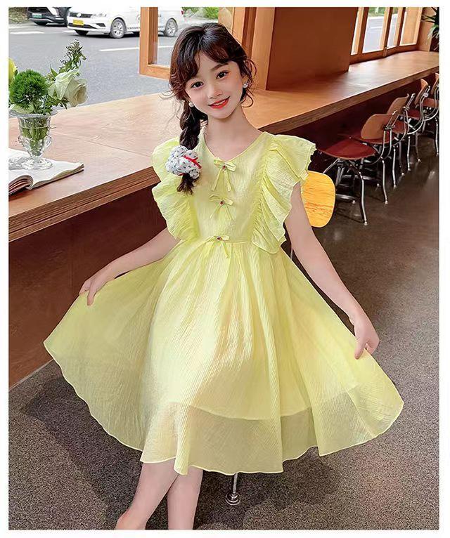 CHENGRUI Cô gái ăn mặc mùa hè 2023 phong cách phương Tây trẻ em chiffon lưới váy công chúa màu đỏ thời trang cô gái không tay váy ẩm ướt