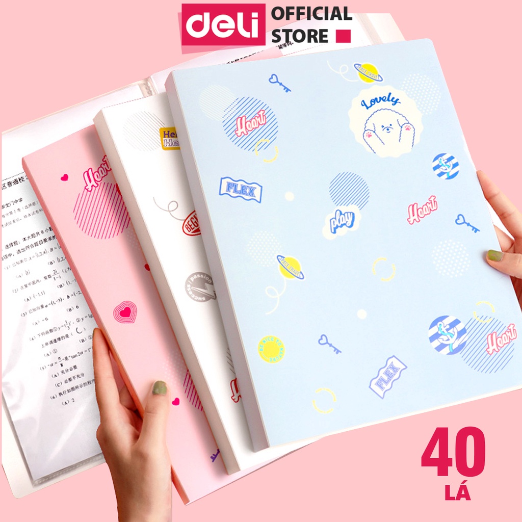 File Lá Học Sinh A4 Deli - 3040 Lá - Xanh Dươnghồngtrắng - 1 Chiếc - 72493 72494 - 40 Lá - Hồng