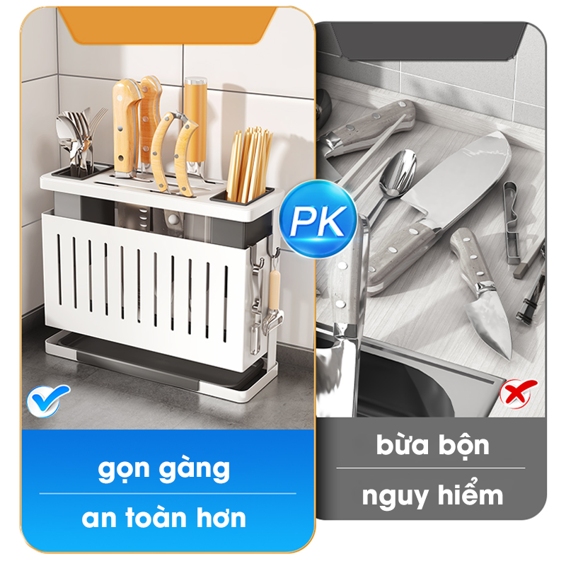 Hộp cài dao kéo đựng đũa Pehouse, giá cài dao, kéo đũa đa năng dán tường chất liệu kim loại sơn tĩnh điện sang trọng