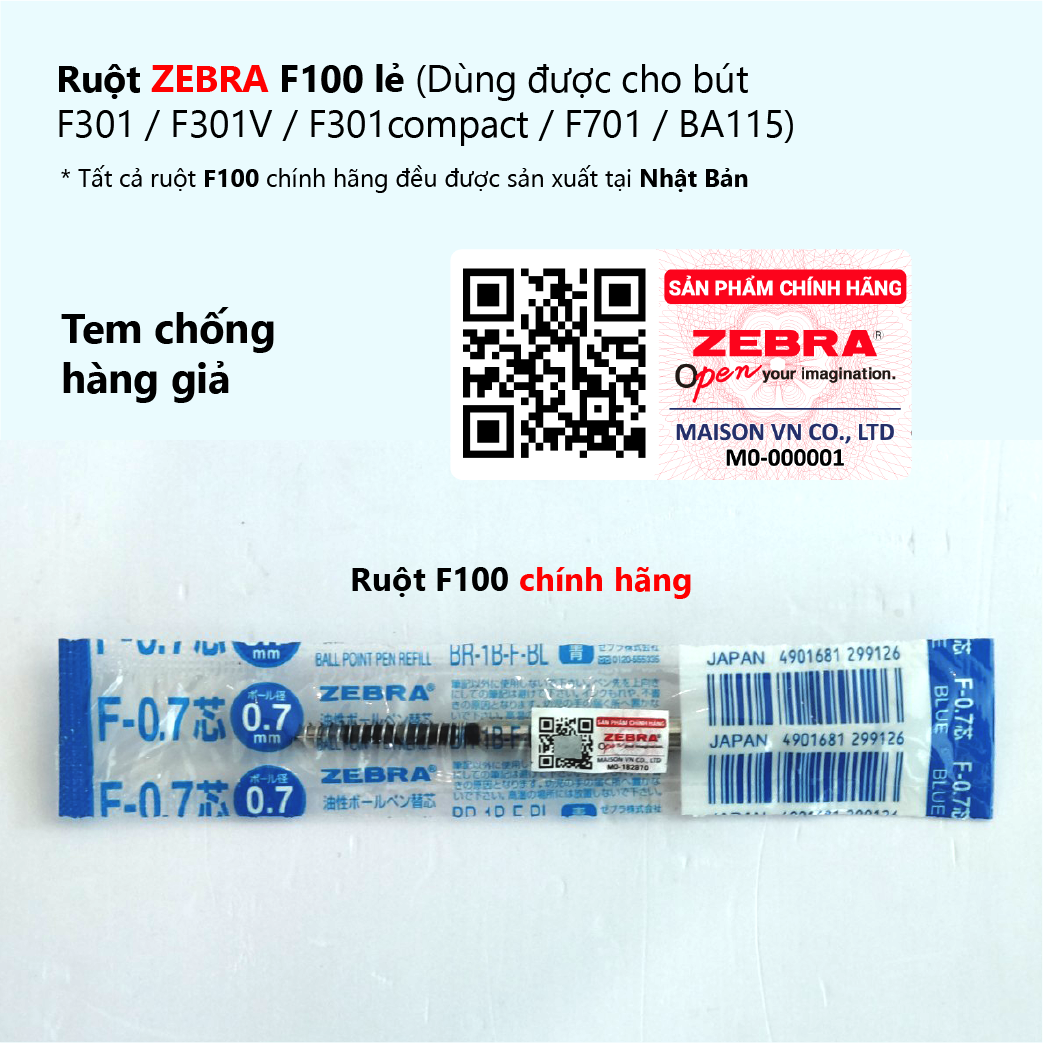 Viết bi bấm kim loại Zebra F301 0.7mm [Chính hãng] - mực xanh