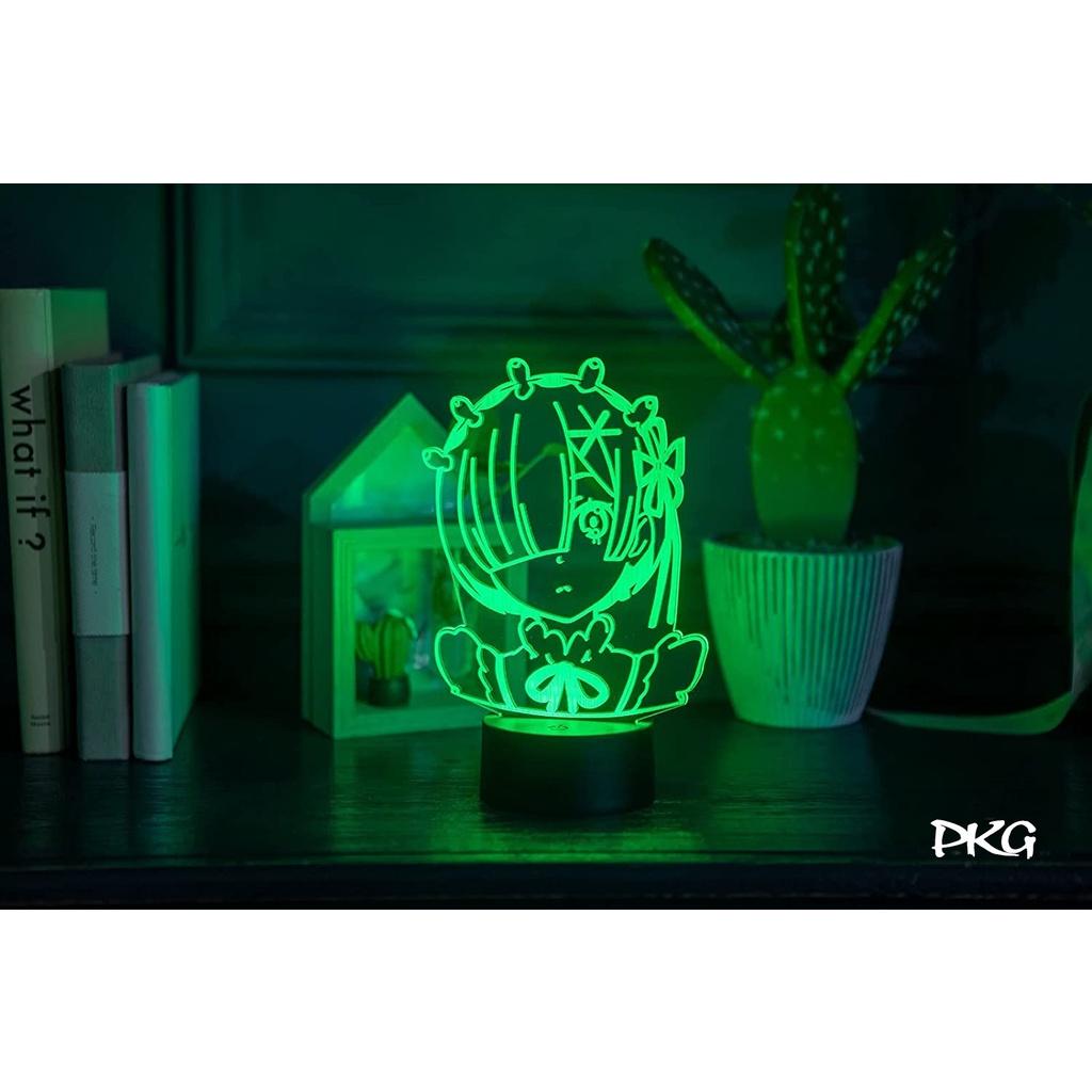 Đèn Ngủ Led 3D Hình REM RE ZERO ANIME Quà Tặng Trang Trí cảm ứng có Điều khiển từ xa nháy sáng 16 màu