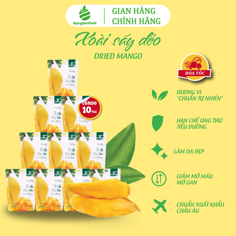 Combo 10 Túi Xoài sấy dẻo Nonglamfood 50g | Healthy Snack | Ăn vặt văn phòng | Ăn vặt tốt cho sức khỏe | Trái cây sấy