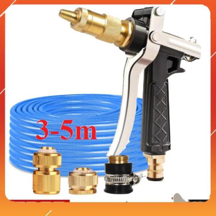 Bộ dây vòi xịt nước rửa xe, tưới cây . tăng áp 3 lần, loại 3m, 5m 206236 đầu đồng,cút đồng