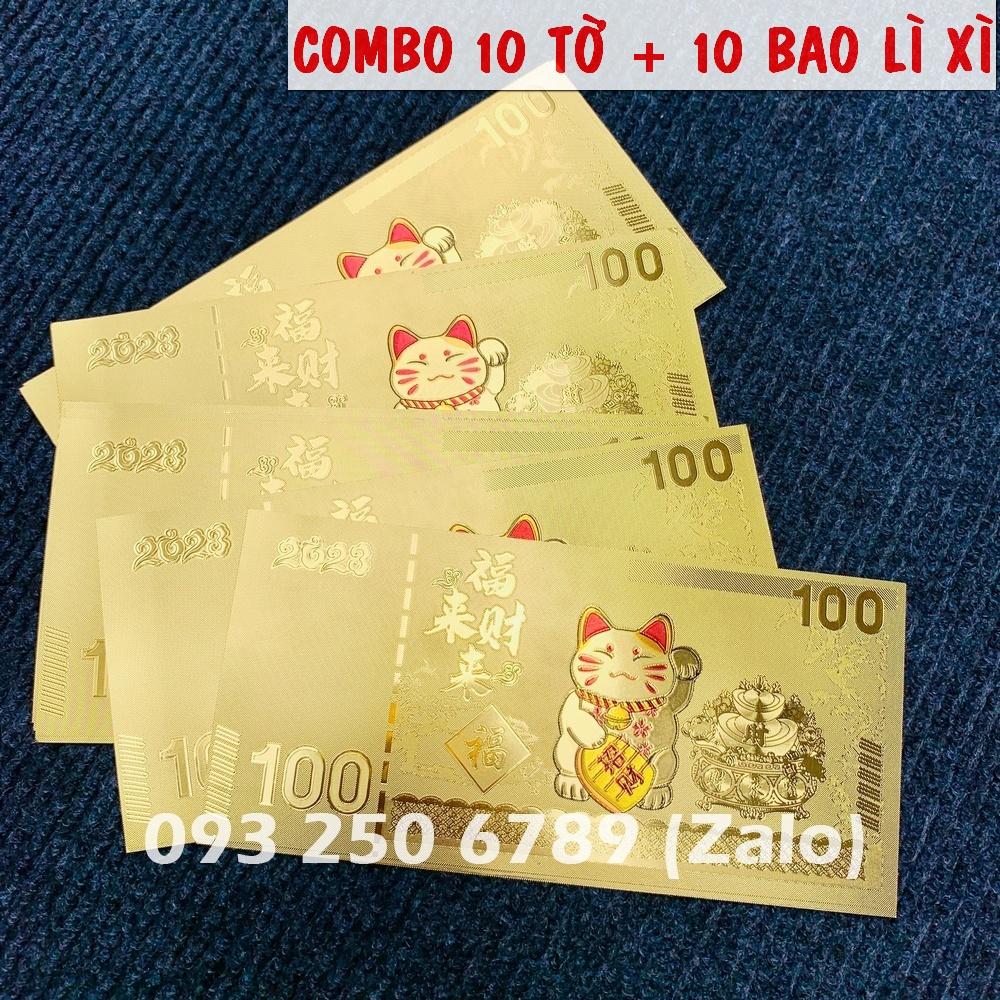 [GIÁ SỈ] COMBO 10 - Tờ Tiền Macao 100 Hình Con Mèo Mạ Plastics Vàng - Quà tặng ý nghĩa Tết Quý Mão - MẪU 1 - NELI