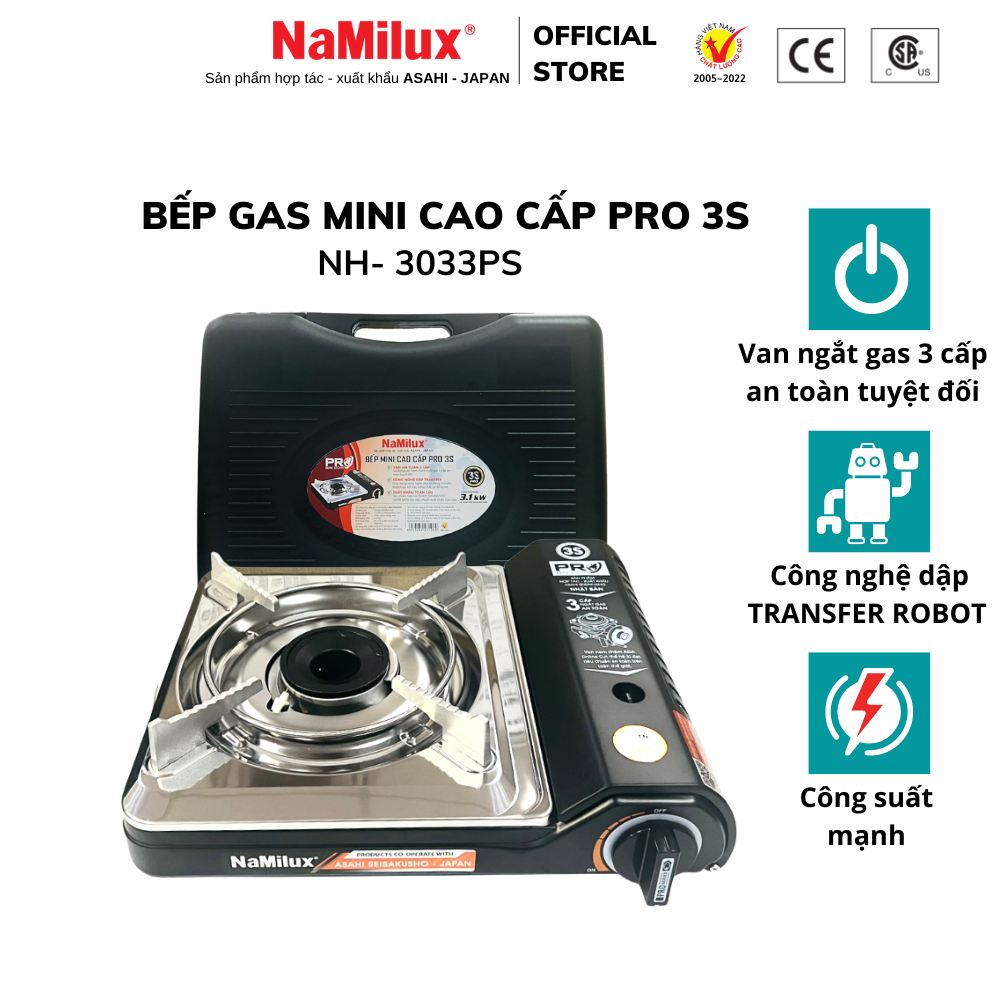 Bếp Gas Mini Cao Cấp PRO 3S NH-P3033PS│Van Ngắt Gas An Toàn 3 cấp│Công Suất Mạnh 3.1 Kw (2.700 kcal/giờ) - Hàng Chính Hãng