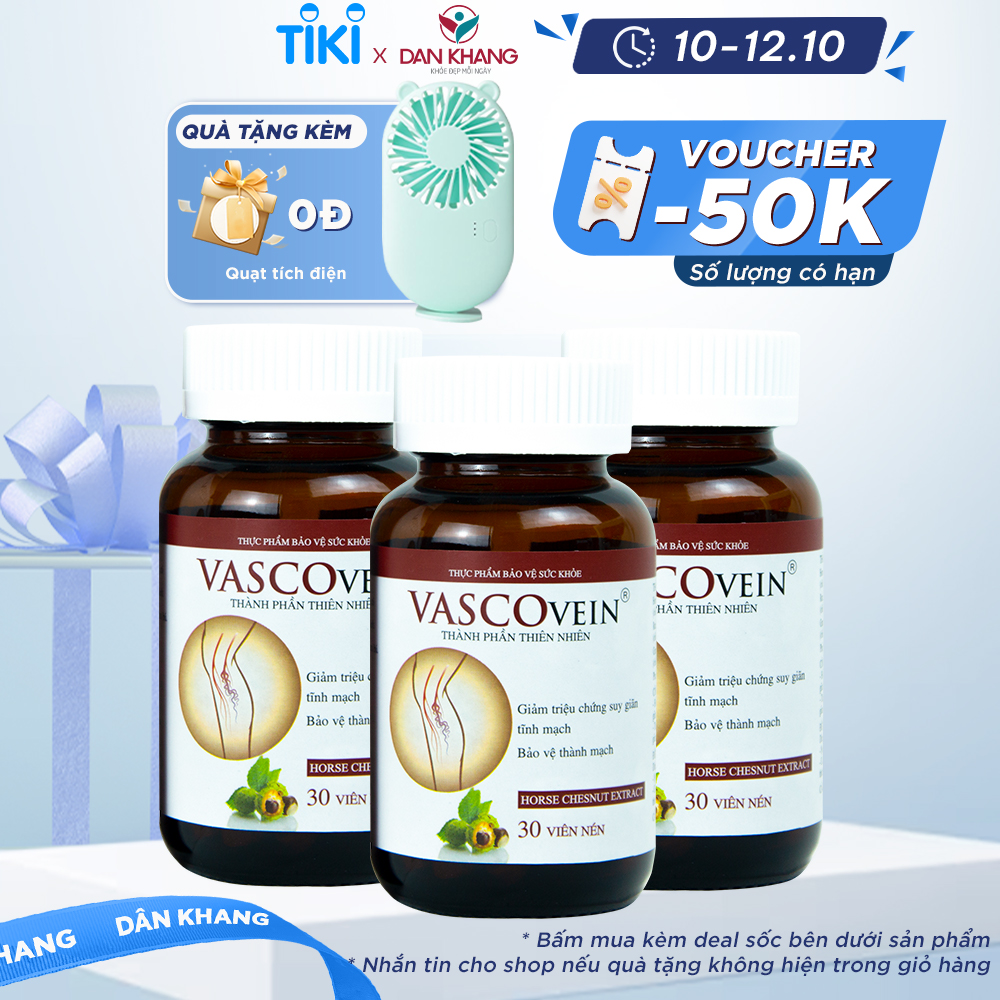 Combo 3 Thực phẩm chức năng Dân Khang Pharma Viên Uống Làm Giảm Và Phòng Ngừa Suy Giãn Tĩnh Mạch Vascovein (30 viên/hộp)