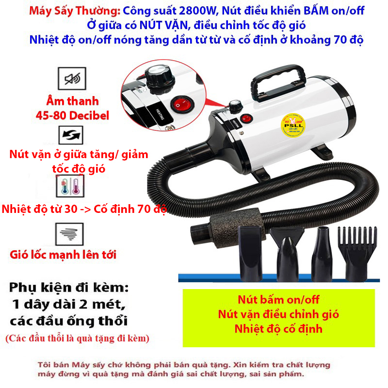 Máy Sấy cho Chó Mèo Công Suất Lớn tối đa 2800W, Sóng Ion Âm Diệt Khuẩn, Khử Mùi Hôi