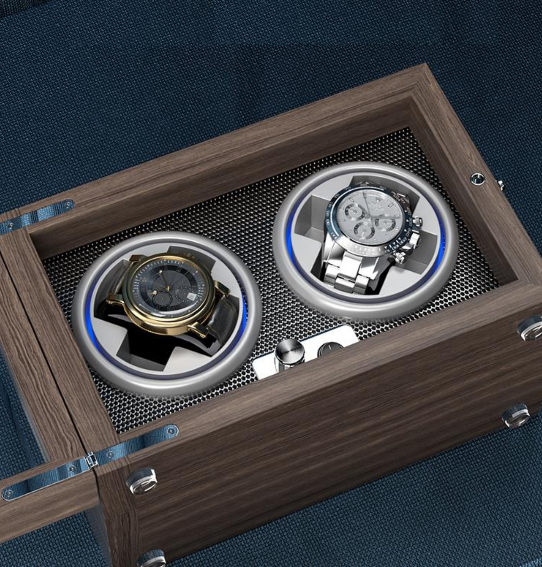 Hộp Xoay Đồng Hồ Gỗ 2 Chiếc Ngang, Hộp Lắc Đồng Hồ Automatic, Xoay Tự Động - 24x16x16cm
