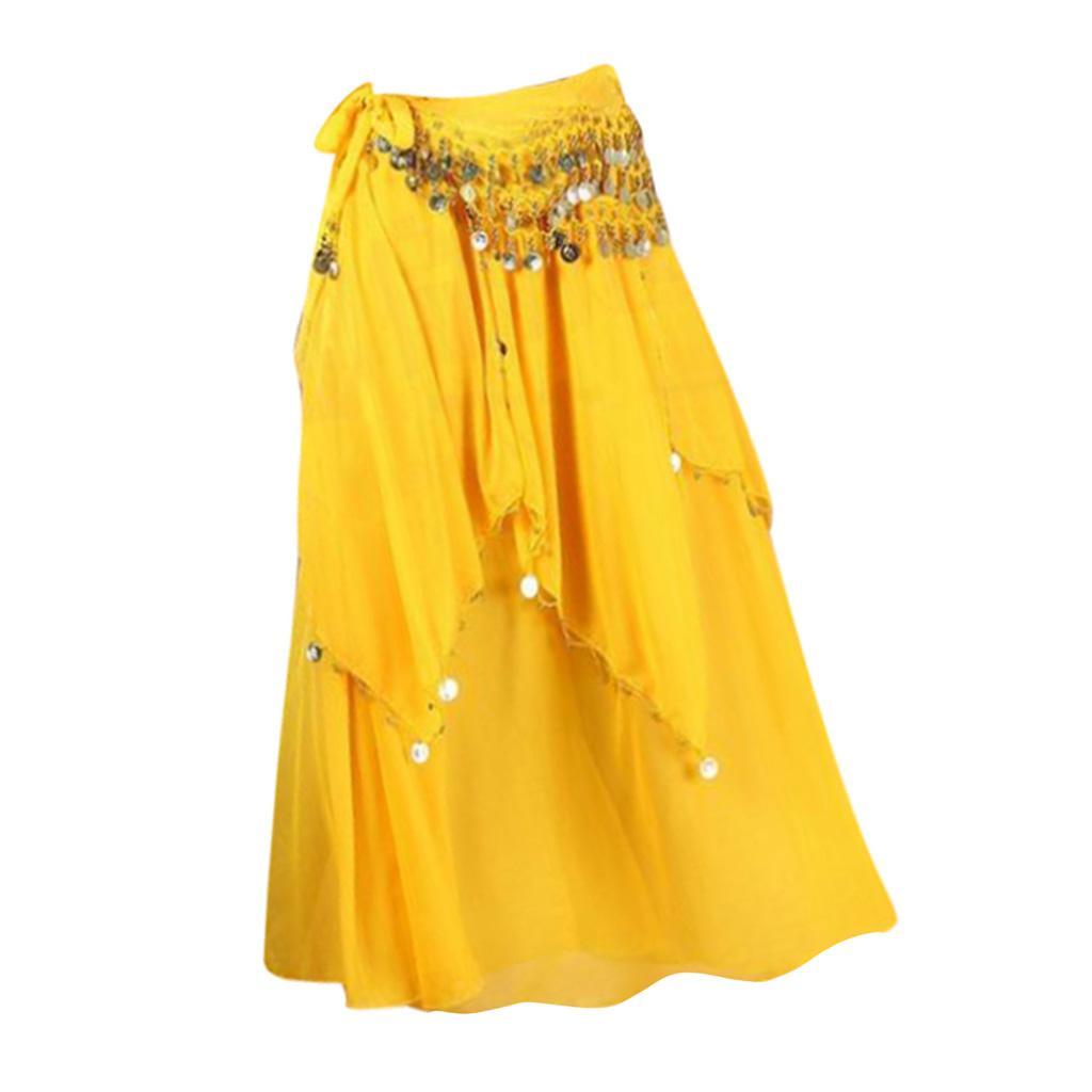Women's Belly Dance Dresses Oriental Costumes Performance Dress Double Slits Belly Dance Skirts Dance Skirt With Coins Hip Scarf