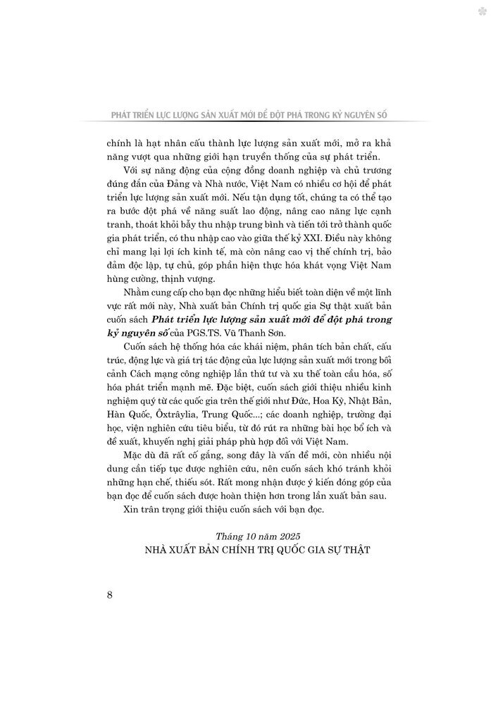 Phát triển lực lượng sản xuất mới để đột phá trong kỷ nguyên (Sách chuyên khảo)