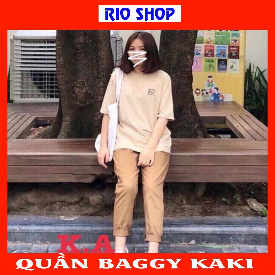 Quần kaki nữ suông sắn ống + Tặng 1 đôi tất nữ dễ thương