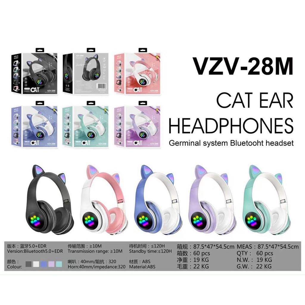 Tai nghe mèo VZV 23M – Có đèn led – Kết nối bluetooth 5.0 - headphone có micro – hỗ trợ điều chỉnh âm lượng – Có cổn AUX