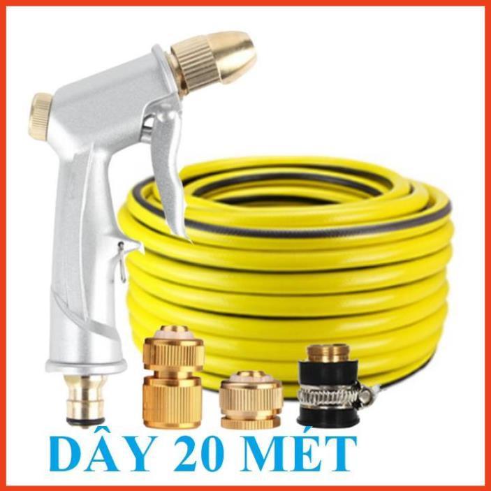 Bộ dây vòi xịt nước rửa xe, tưới cây . tăng áp 3 lần, loại 20m 206701 đầu đồng, cút đồng