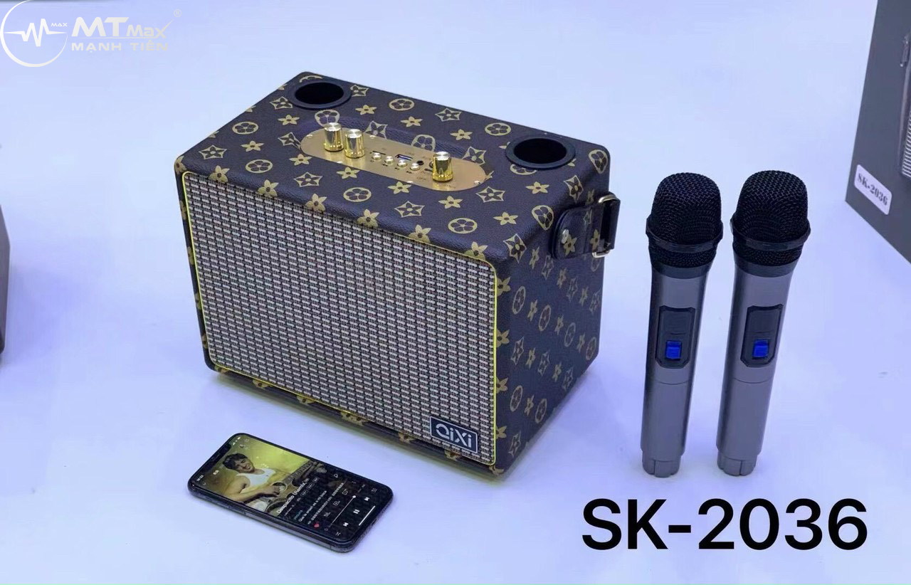 Loa Bluetooth Karaoke QIXI SK-2036 , Tặng Kèm 2 Micro Không Dây Cao Cấp , Hát Karaoke Nghe Nhạc Bass mạnh -Hàng Chính Hãng