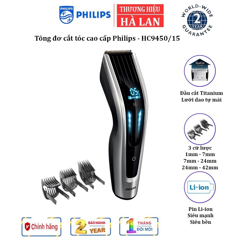 Tông đơ cắt tóc cao cấp Philips HC9450 Công nghệ Auto Turbo Series 9000 - HÀNG NHẬP KHẨU