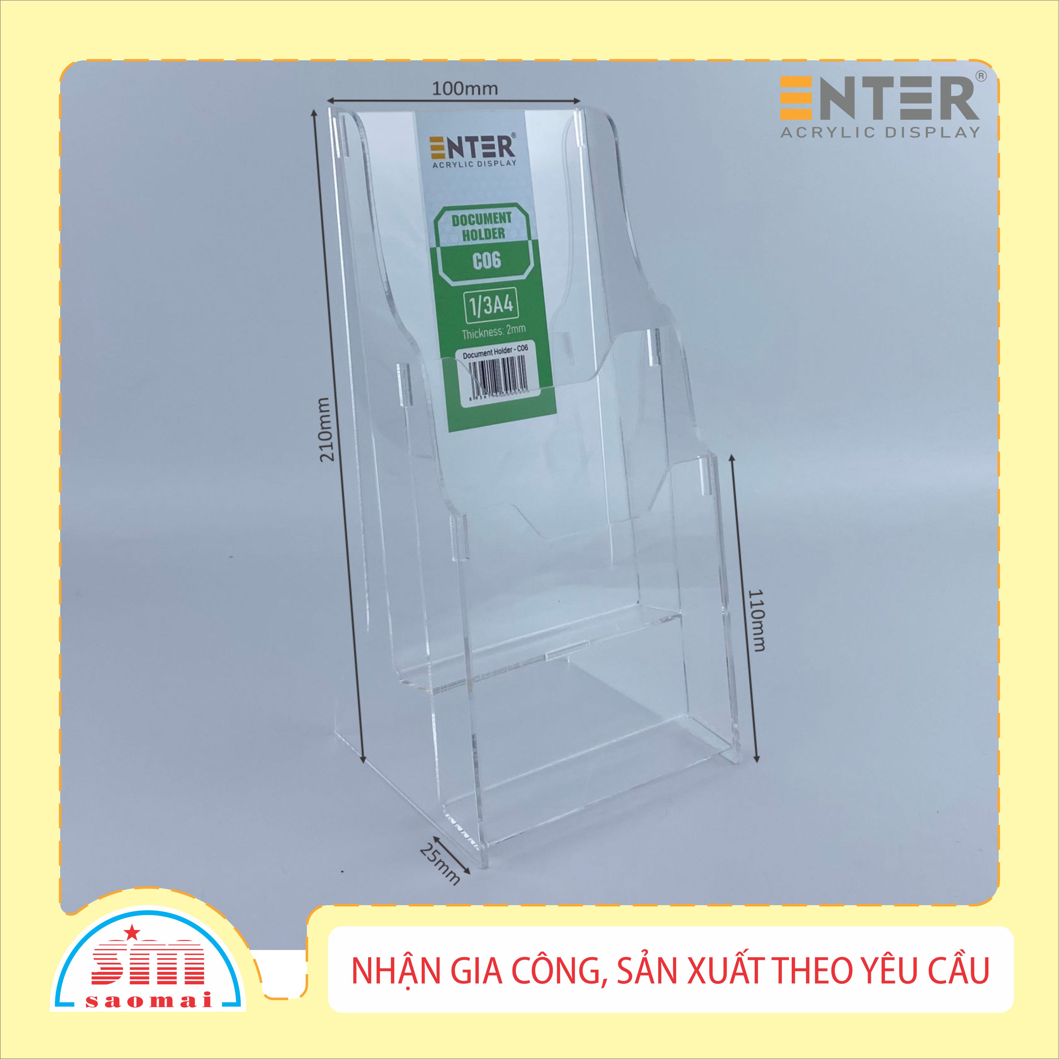 Kệ nhiều giấy 2 ngăn mica Enter C06 10x21cm 1/3A4 đứng 2mm