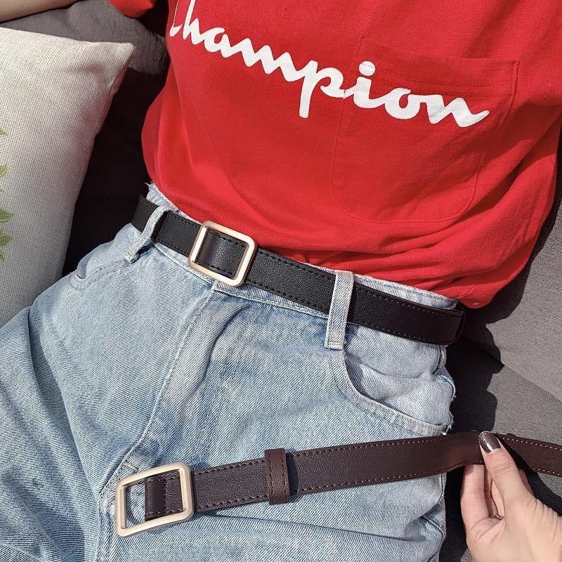 Thắt lưng da nam nữ Ulzzang mặt vuông -BELT Dây nịt da mặt vuông bạc, chữ nhật Style HÀN QUỐC